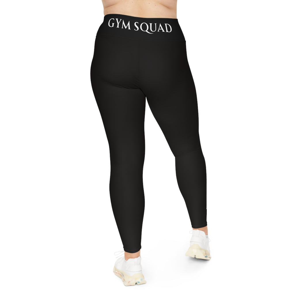 Plus Size Triple Logo Gym Squad Leggings — 'Fit Together' Black Workout AOP