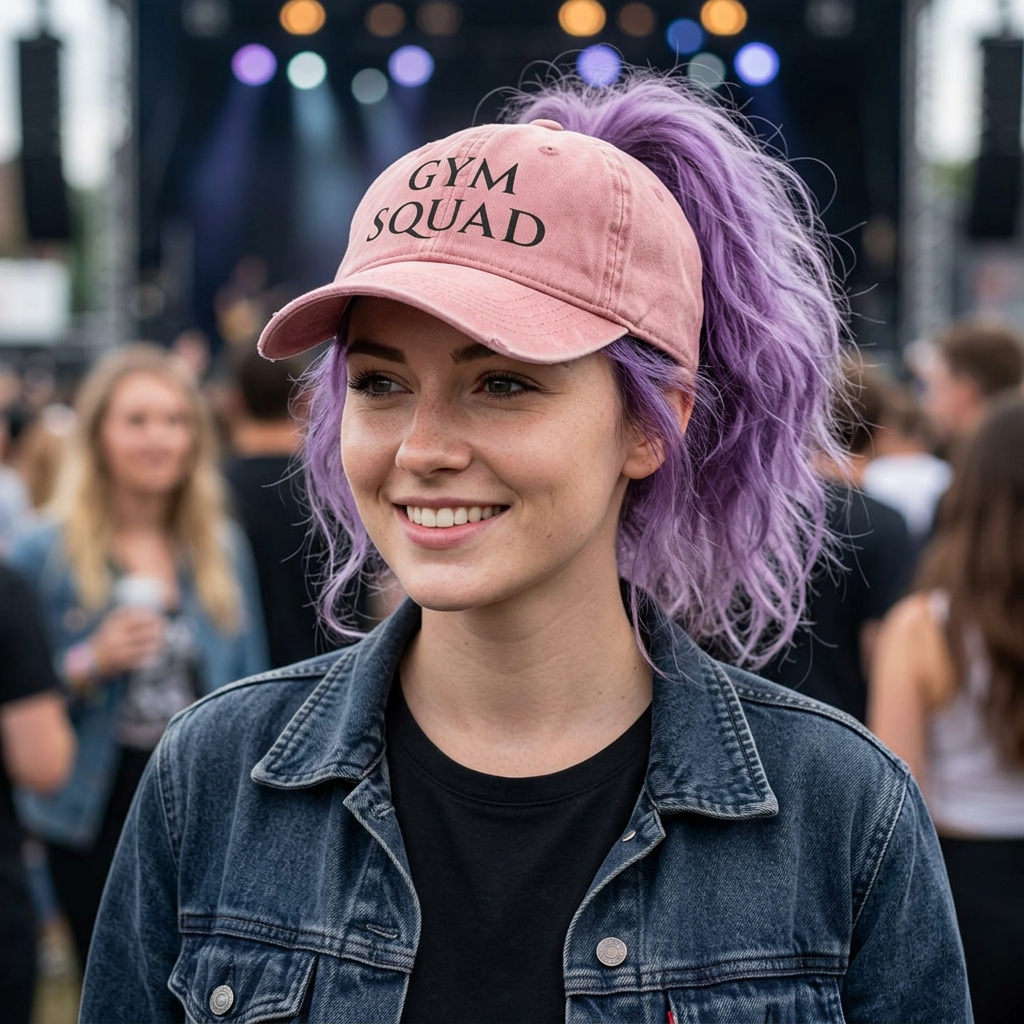 Women's Pigment-Dyed Cap with Fashion Undervisor (Embroidery) with Concealed Ponytail Opening