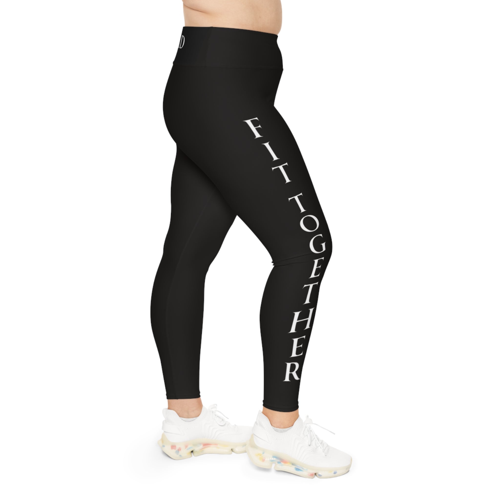 Plus Size Triple Logo Gym Squad Leggings — 'Fit Together' Black Workout AOP